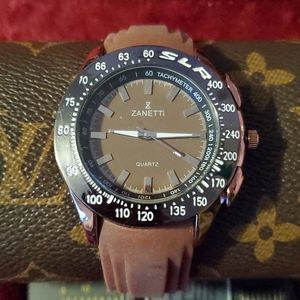 NEW Zanetti Men's Watch‎ Rose Gold Case Rotating SLR Bezel Silicone Band